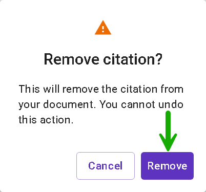 Image showing the Remove citation confirmation pop-up